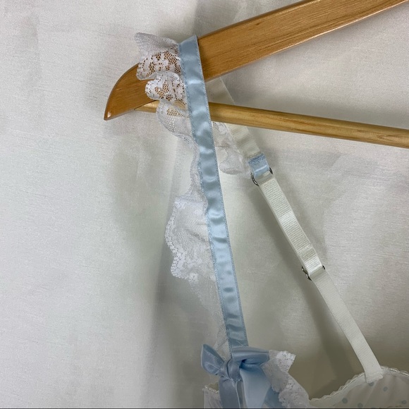 La Senza Bride to Be Lace & Polka Dot Bra in White & Blue, Size: 34B - Picture 3 of 9